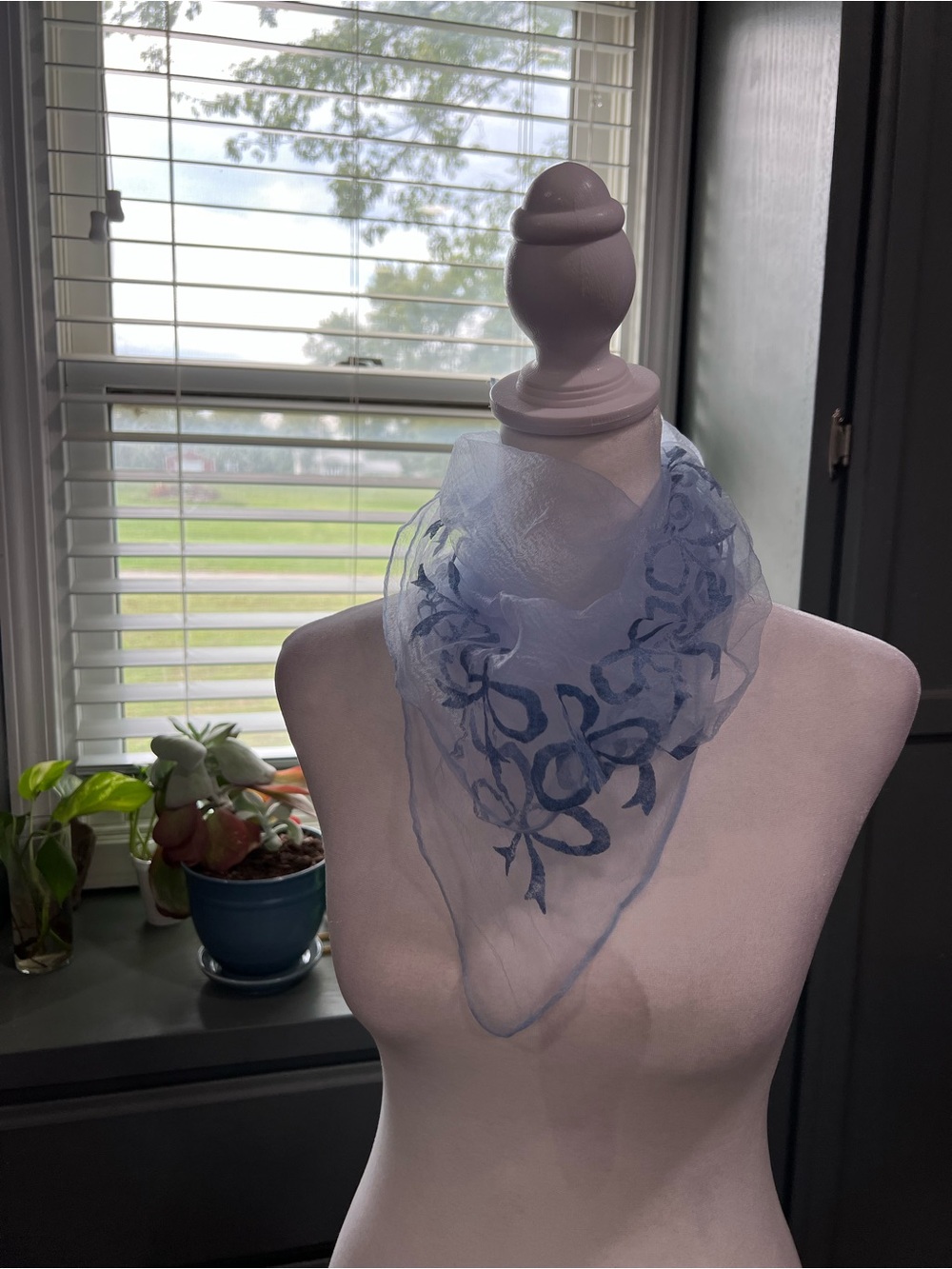 Vintage Light Blue Sheer Scarf - Unbranded